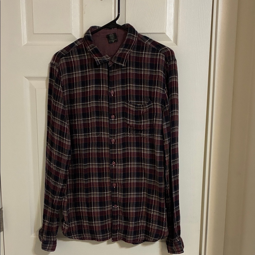 John Varvatos Burgundy and Black Plaid Shirt Size M